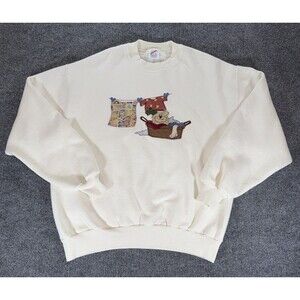 VTG 90s Jerzees Sweathshirt Teddy Bear Laundry Basket Embroidered USA Made Large